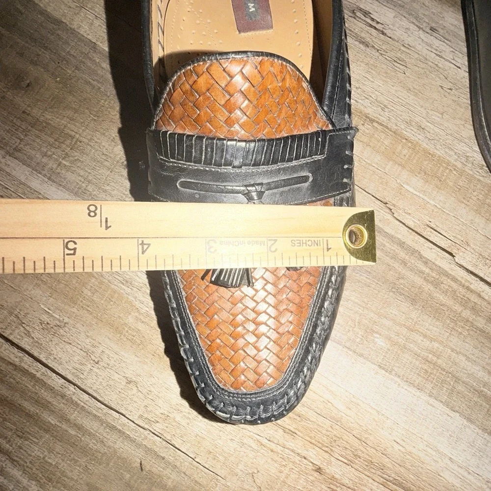 Florsheim Woven Leather Tassel Loafers Mens 12 D Black Brown Dress Shoes Moc Toe